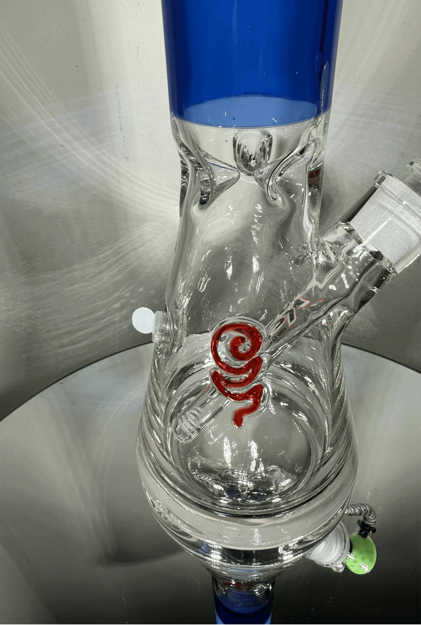 16” Redline Milky Blue Beaker Bong with LED - GiggleGlass