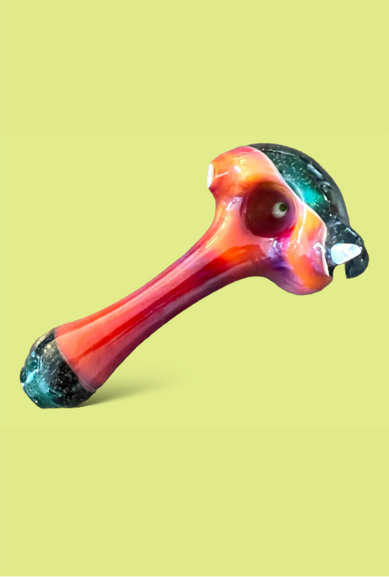 Burnt Red & Green Crushed Opal Dichro Hand Pipe