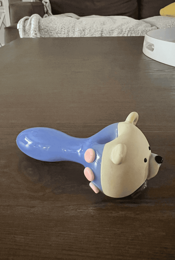Bear with Dark Green Bow Tie Hand Pipe - GiggleGlass