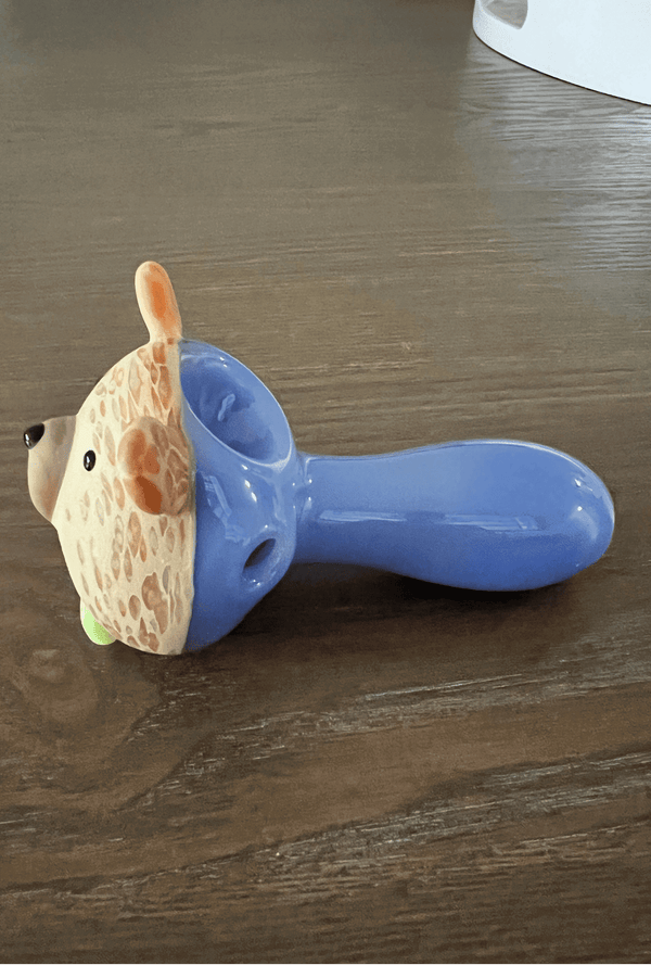 Bear with Lime Bow Tie Hand Pipe - GiggleGlass