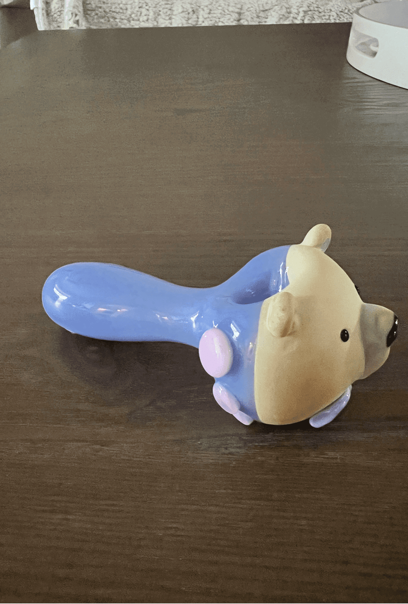 Bear with Purple Bow Tie Hand Pipe - GiggleGlass