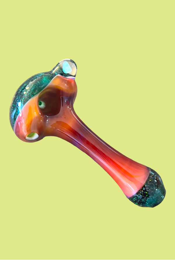 Burnt Red & Green Crushed Opal Dichro Hand Pipe - GiggleGlass