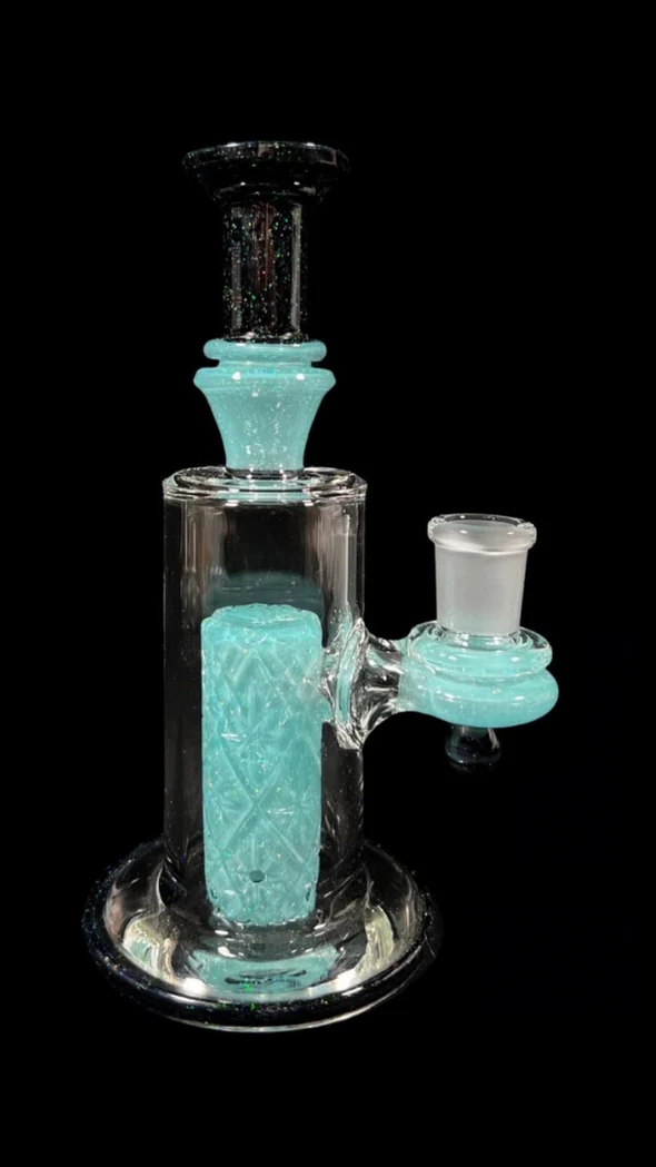 DaVinci HandCarved Black + Aqua Azul Crushed Opal Rig (14mm)