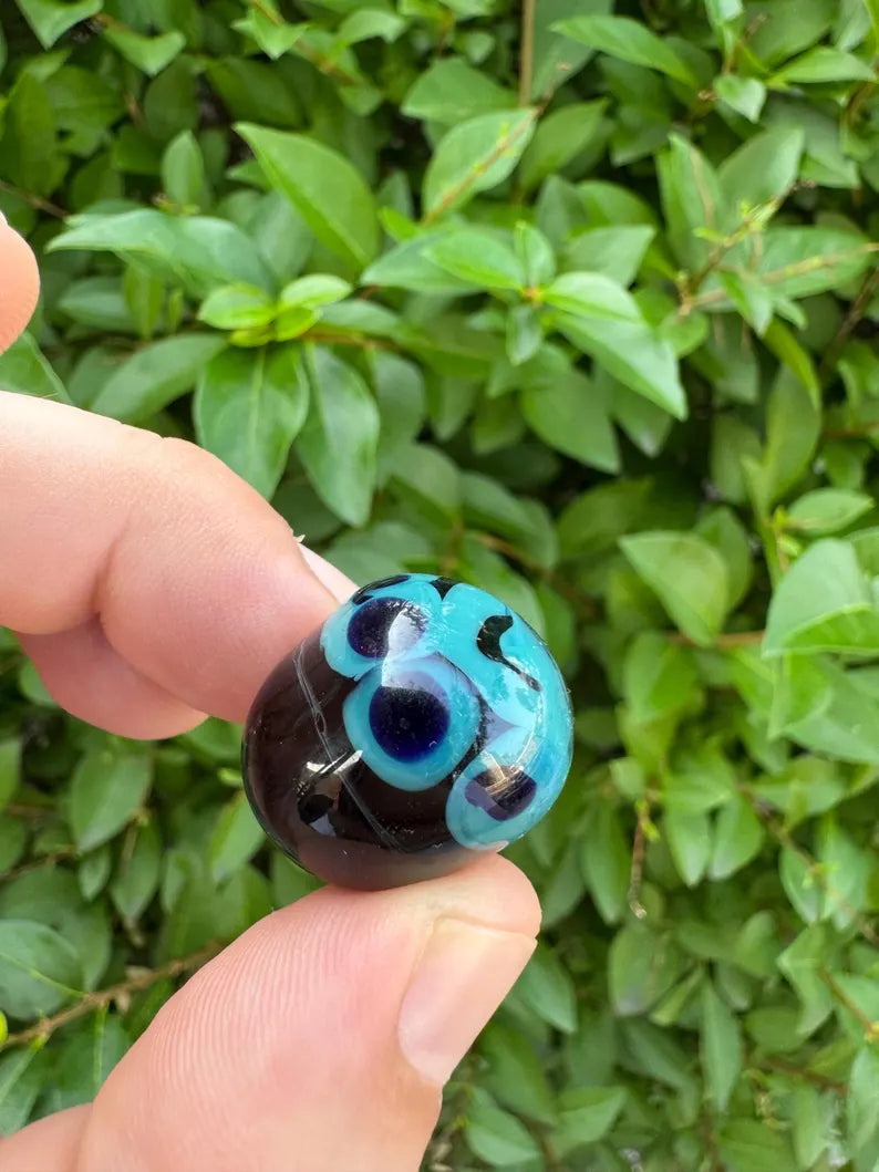 Early Teal & Cobalt Dot Stack Bean Marble