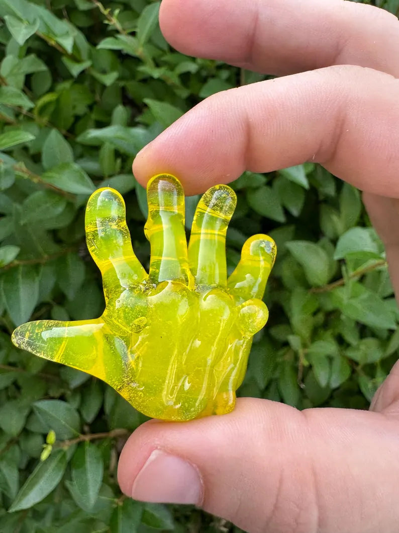Hand Sculpture: Bright Yellow Lemon Drop Glass Tabletop Piece