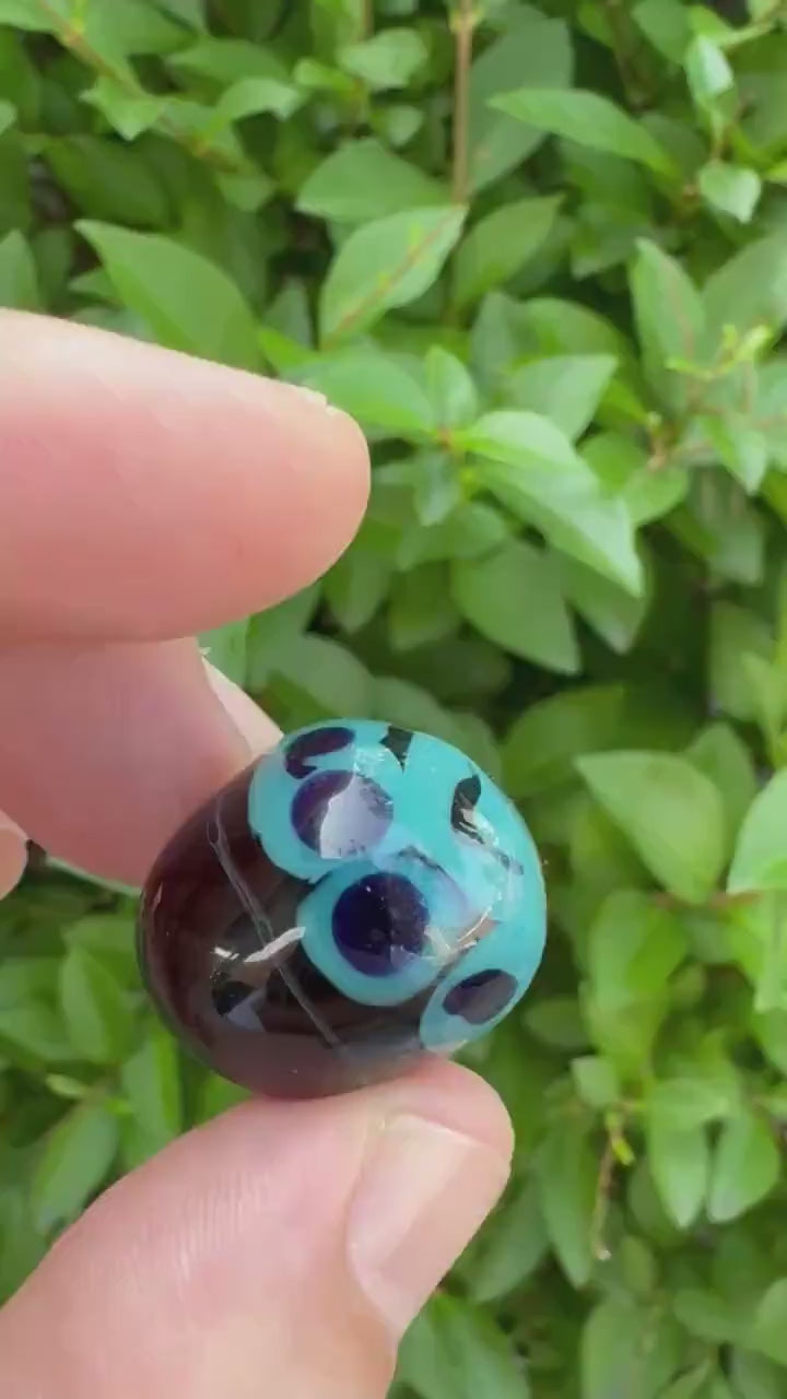 Early Teal & Cobalt Dot Stack Bean Marble