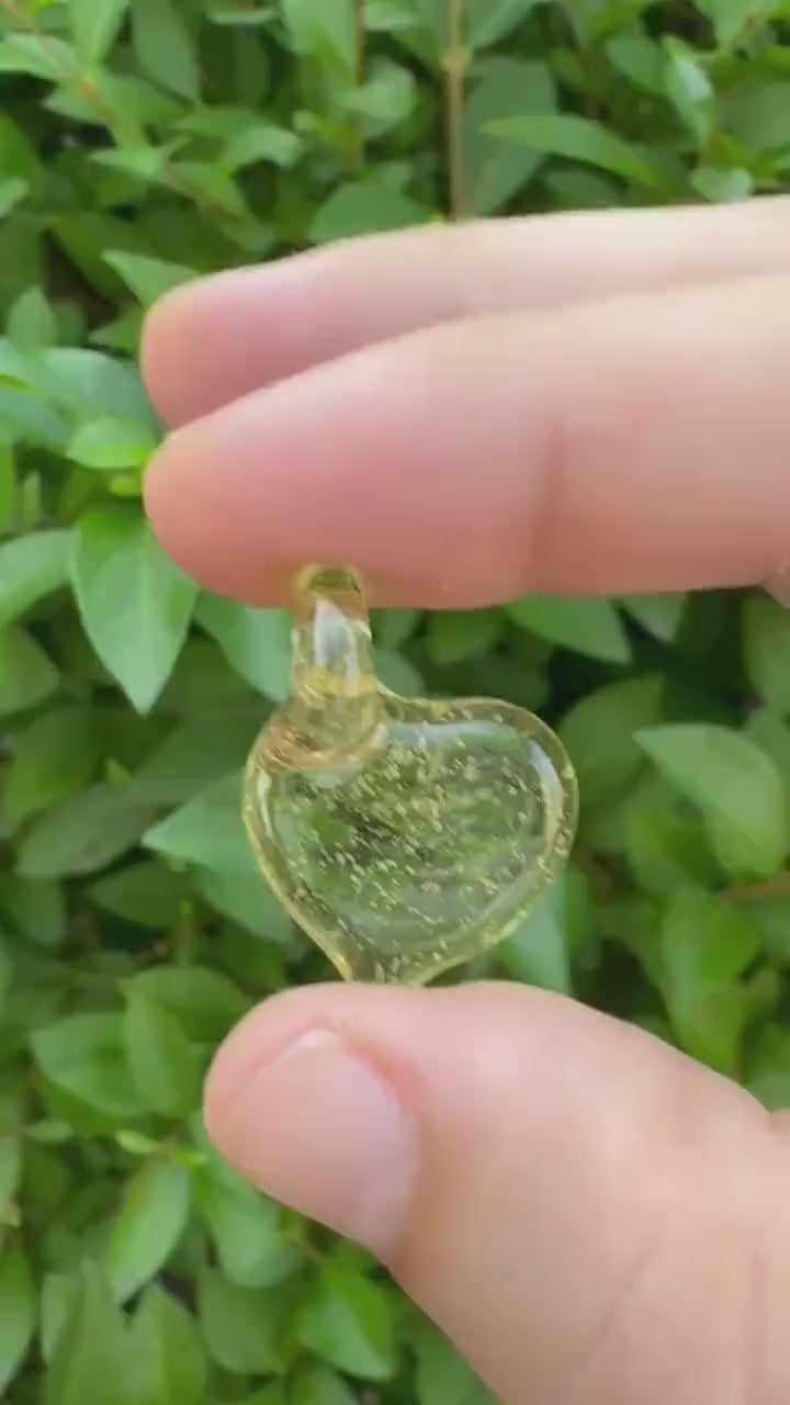 Early Kraz Glass Heart Pendant: Champagne Tone, Bubbly Plasma Glass